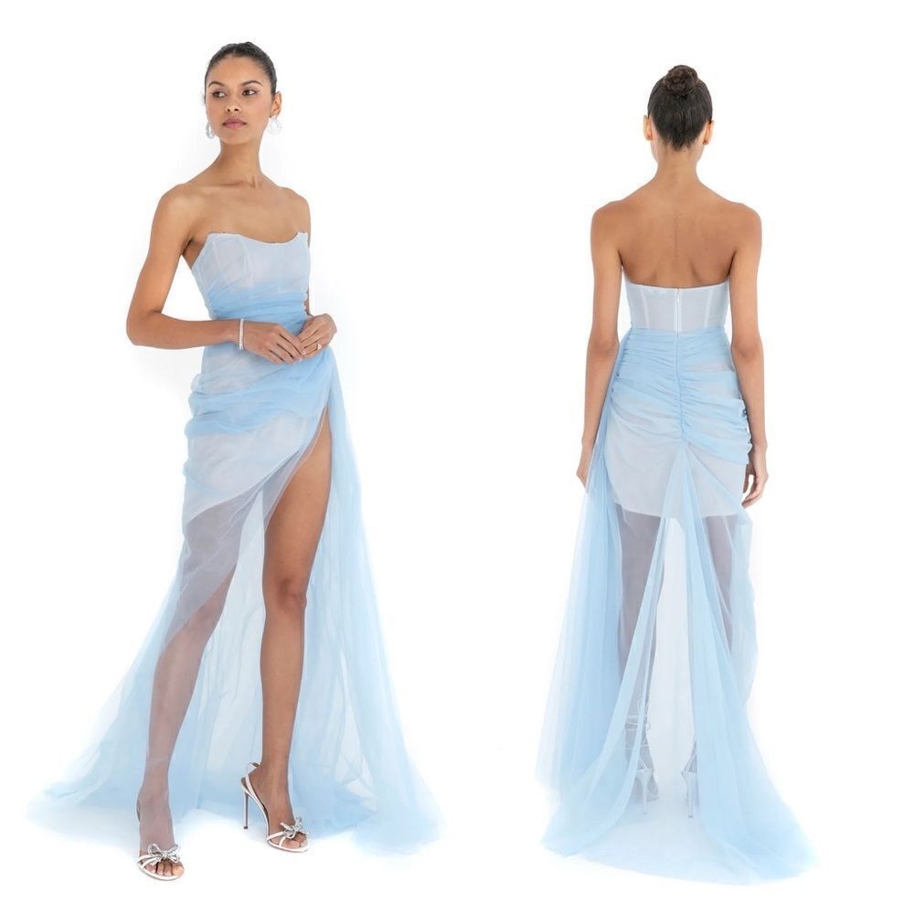 THE BAR Cleo Gown Azure Tulle Blue Fairy Mini Maxi Wedding Dress Prom 6 $698